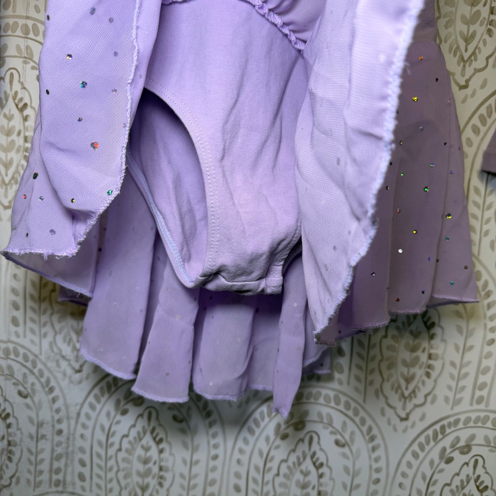 Arshiner Girls Lavender Long Sleeve Rhinestone Ballet Dance Leotard Dress 130 S - Picture 4 of 7